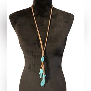 Leather and Faux Turquoise Necklace